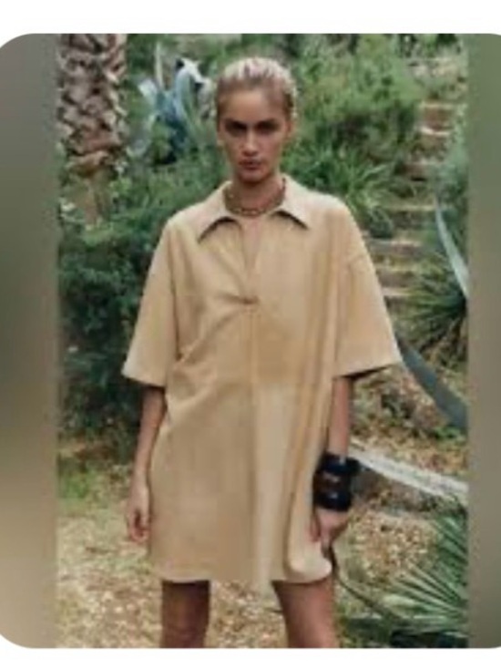 Zara Dresses & Skirts - Zara 100%Suede Leather Oversized Beige Shirt Dress